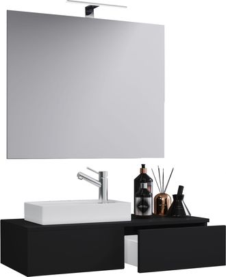 ebuy24 Ebuy24 - Set Vcm De 3 Piezas Lavadero Para Invitados Wc Ba&ntilde;o De Invitados Con Espejo Wc De Lavabo Muebles De Ba&ntilde;o Juego De Ba&ntilde;o - Gudas Sp (negro)