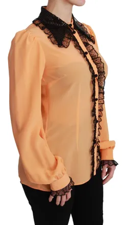 Dolce & Gabbana Yellow Silk Sequin Lace Blouse Womens Shirt