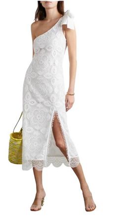 Waimari White Mangler One Shoulder Lace Midi Dress Size L