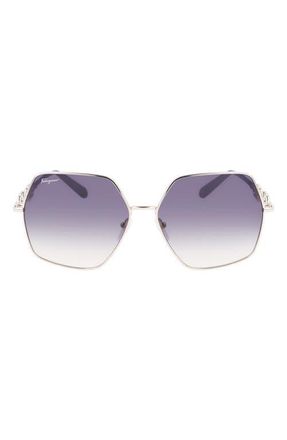 Ferragamo Gancini 61mm Gradient Rectangular Sunglasses in Silver/blue at Nordstrom