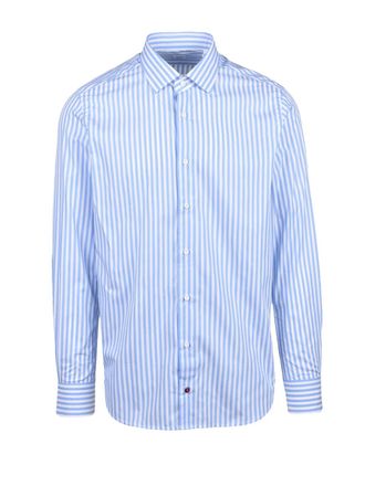 Carrel White Light Blue Classic Vertical Stripe Cotton Shirt