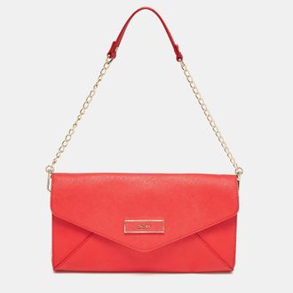DKNY Dkny Red Leather Logo Flap Shoulder Bag
