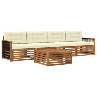 vidaXL Conjunto De Sof&aacute;s De Exterior Con Coj&iacute;n 5 Pcs Natural Y Crema Vidaxl