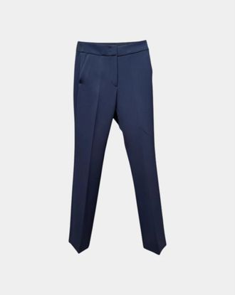 PESERICO Slim-fit broek met satijnen tailleband - Dames - Slim Fit Broeken - Blauw - M - Satijn - Broeken