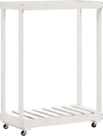 vidaXL Le&ntilde;ero Con Ruedas Madera Maciza De Pino Blanco 76,5x40x108 Cm Vidaxl