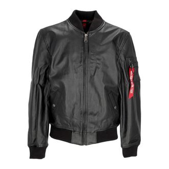 Alpha Industries Zwarte leren bomberjack met rits - Heren - Bomber jackets - Zwart - S - Leer - Jassen