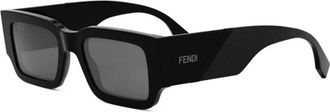 Fendi Diagonale Rechthoekige Zonnebril - Heren - Zonnebrillen - Zwart - 51 MM - Accessoires