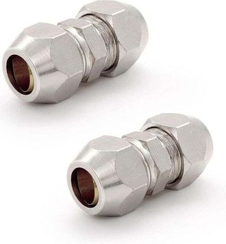 OEM Racores De Gas Tipo Oliva De 8 Mm, Racor Para Manguera Neum&aacute;tica Plateado, Conector R&aacute;pido De Doble Tubo Recto De Cobre Niquelado, Apto Para Fontaner&iacute;