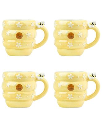 10 Strawberry Street Set Of 4 Bees & Daisies Mugs
