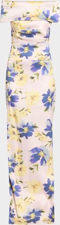 Teri Jon Floral-Print Mikado Column Gown