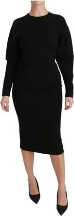 Dolce & Gabbana Zwarte Stretch Bodycon Sheath Jurk - Dames - Casual kleedjes - Zwart - S - Nylon - Kleedjes
