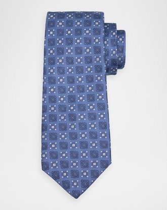 Kiton Men & apos;s Silk Woven Geometric 7-Fold Tie