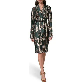 DKNY Belted Long Sleeve Dress in Black Forest at Nordstrom, Size 14