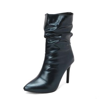 Generic Womens Ankle Boots with 10cm Stiletto Heel - Pointed Toe and Slip-On Design, Elegant Style for Evening and Formal Wear,Green,1.5 UK