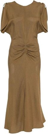 Victoria Beckham Abito Midi con Vita Arricciata - - Dresses - Donna - Marrone - M