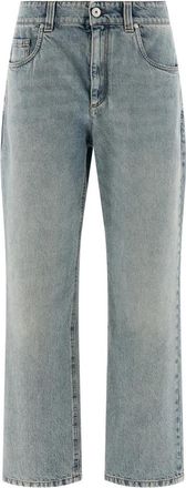Brunello Cucinelli High-waist Cotton Jeans - Dames - Regular Fit Jeans - Blauw - L - Katoen - Jeans