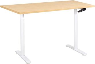 Beliani Escritorio De Altura Regulable Manual Oficina Moderna Patas Redondas 120 X 60 Cm Tablero Marr&oacute;n Claro Base De Acero Blanca Destinas