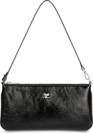 Courr&egrave;ges Pouch van gelakt naplack met rits - Dames - Schoudertassen - Zwart - ONE Size - Katoen - Tassen