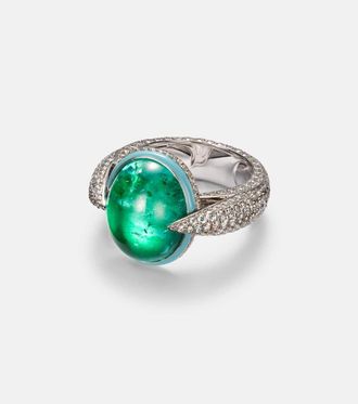 Kamyen Jewellery 18kt white gold ring with emeralds and diamonds
