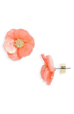 Nordstrom Floral Statement Stud Earrings in Coral- Gold at Nordstrom