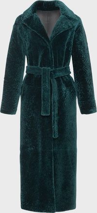 Gorski Reversible Shearling Lamb Belted Long Coat With Side Slits