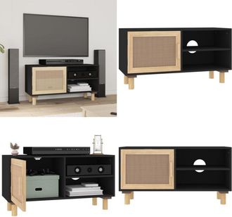 vidaXL Mobile TV Nero 80x30x40 cm Massello Pino e Rattan Naturale - TV stand - Mobile TV Nero