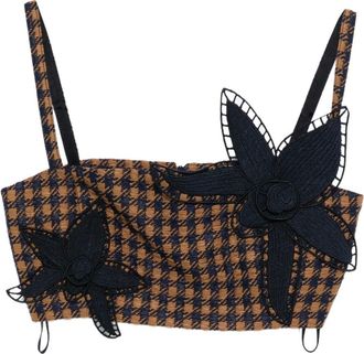 Oscar De La Renta Top con ricamo - Marrone