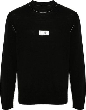 Maison Margiela Minimalistische Pullover met Numeriek Logo - Heren - Ronde hals truien - Zwart - L - Wol - Truien & Vesten