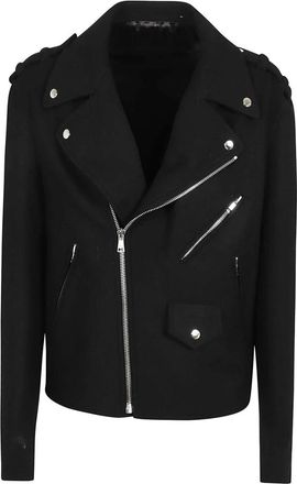 Balmain Zwarte Wol Biker Jas Aw 24 - Heren - Zomerjassen - Zwart - L - Wol - Jassen