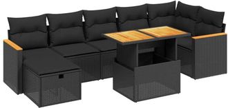 vidaXL Set De Sof&aacute;s De Jard&iacute;n 8 Piezas Y Cojines Rat&aacute;n Sint&eacute;tico Negro Vidaxl