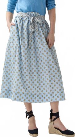 Ann Mashburn Mathilde Midi Skirt In French Blue/tangerine Mixed Floral Printed Poplin