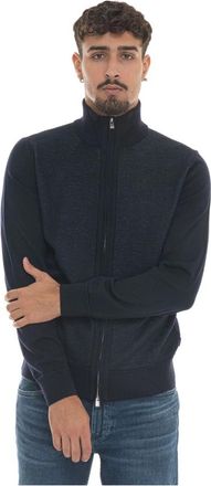 HUGO BOSS Gestructureerde cardigan met dubbele rits - Heren - Vesten - Blauw - S - Katoen - Truien & Vesten