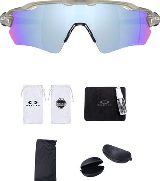 Oakley Radar EV Path OO9208 Shield Sunglasses | Bundle with Cleaning Kit & White Microfiber Bag, Matte Grey Ink / Prizm Deep Water Polarized