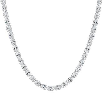 Pompeii3 53 Ct TW Oval Diamond Tennis Necklace 17 14k White Gold Lab Grown