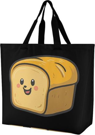 Generic Cute Bread Large Reusable Shopping Bag Lightweight Foldable Tote Bags Washable Shoulder Handbag