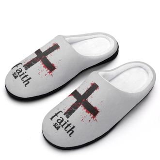 Generic Faith Crosses Funny Mens Slippers Cotton Warm House Shoes Memory Foam Sandals Print Size 7-14