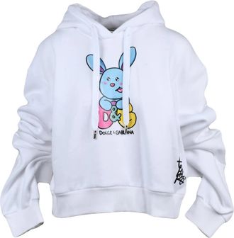 Dolce & Gabbana Felpa Corta Over - Dames - Hoodies - Wit - 2XS - Katoen - Hoodies & sweatvesten