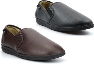 Generic Mens Christof Slip On Slippers Mens Carpet Slippers Size 8 Slip In Slipper Size 9 Faux Leather Slipper Warm Fleece Lined Sizes 7-12 Black/Brown 11 UK