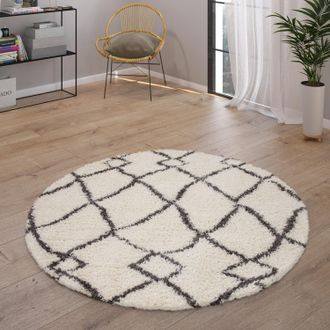 Paco Home Paco Home - Alfombra Sal&oacute;n Pelo Largo Shaggy Escandinava Flecos Mullida Moderna &Oslash; 120 Cm Redon, Crema