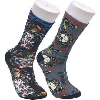 Ed Hardy Skull 360 Print Full Cushion Crew Sock 2-Pack in Black at Nordstrom