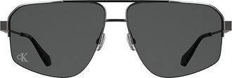 Calvin Klein Mens Modified Rectangle Metal Sunglasses - Black