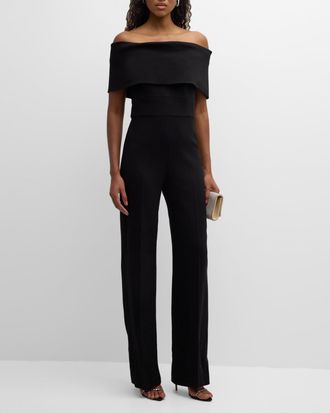 Lela Rose Off-the-Shoulder Crepe Jumpsuit