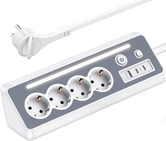 OEM Regleta Con Usb Y 2 Puertos Tipo C - Regleta De Esquina Con 4 Tomas Y Luz Led - Protecci&oacute;n Contra Sobretensiones - Regleta De 3680 W/16 A Con Interrup