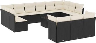 vidaXL Set Sof&aacute;s De Jard&iacute;n 14 Pzas Con Cojines Rat&aacute;n Sint&eacute;tico Negro Vidaxl