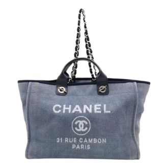 Chanel Bolso Tote Deauville de Lona y Piel Pre-owned - Pre-owned - Mujer - Azul - ONE SIZE