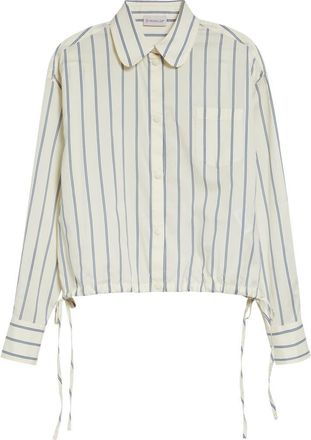 Moncler Stripe Cotton & Silk Snap-Up Shirt in White Stripe at Nordstrom, Size 10 Us