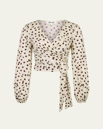 Diane Von F&uuml;rstenberg Phoebe Polka-Dot Animal-Pattern Wrap Top