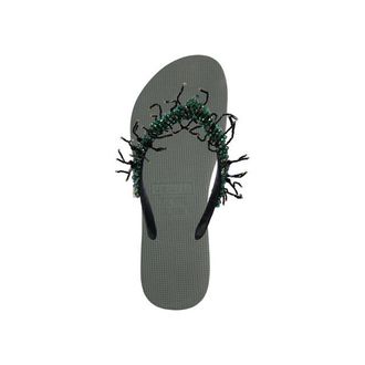 UZURII Bahia zwarte teenslippers legergroen
