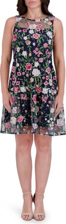 Kensie Embroidered Sleeveless Dress in Blue Multi at Nordstrom Rack, Size 16