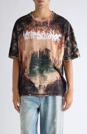 Acne Studios Eresa Cave Distressed Graphic T-Shirt in Black/Rust Brown at Nordstrom, Size Medium